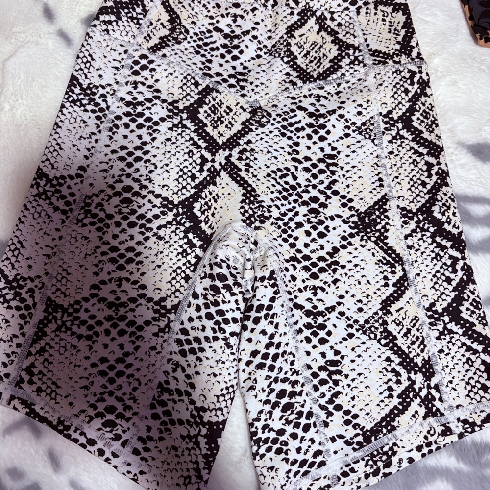 Balance Athletica White & Black Snake Print High-Waist Bike Shorts